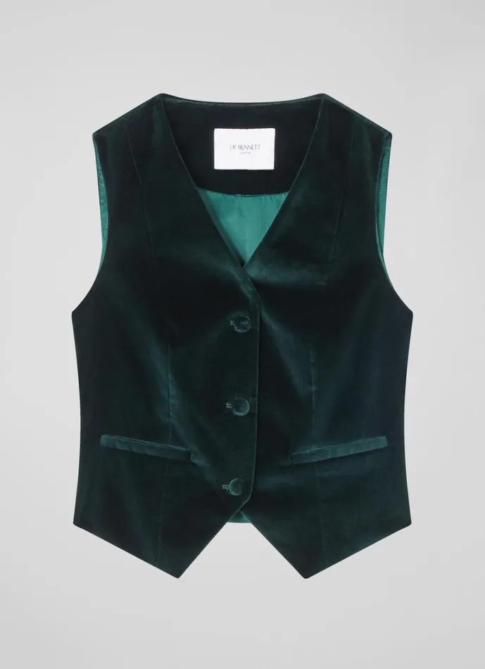 LKBennett Coats and Jackets Women Ami Green Velvet Waistcoat LKBennett Coats and Jackets Women Ami Green Velvet Waistcoat