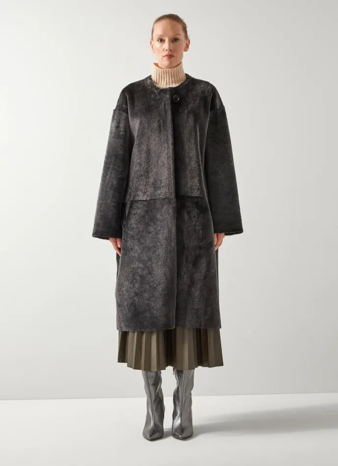 LKBennett Coats and Jackets Women Gil Grey Black Premium Sheepskin Coat