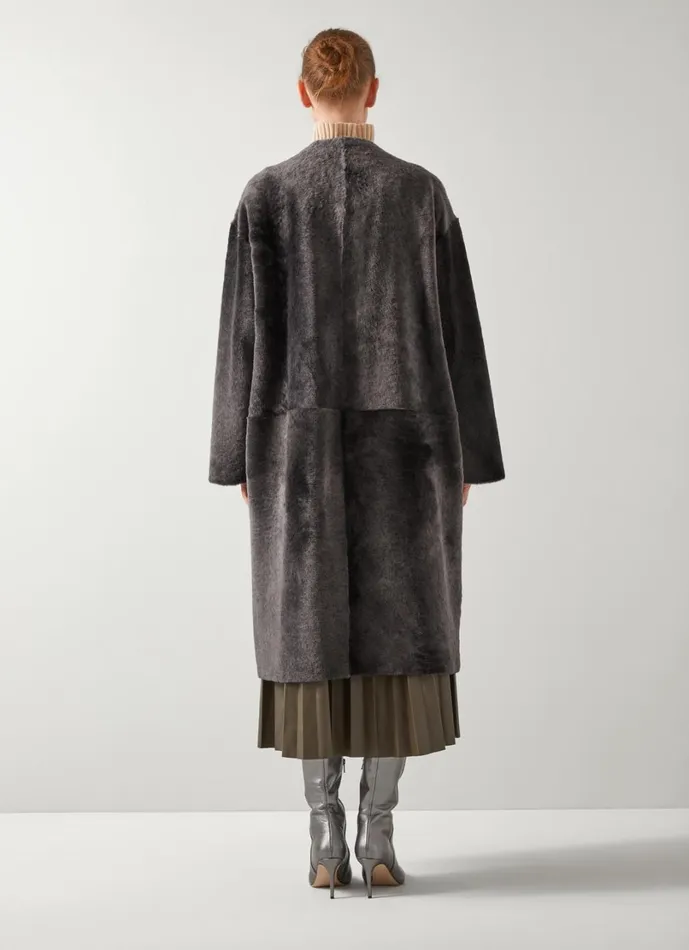 LKBennett Coats and Jackets Women Gil Grey Black Premium Sheepskin Coat