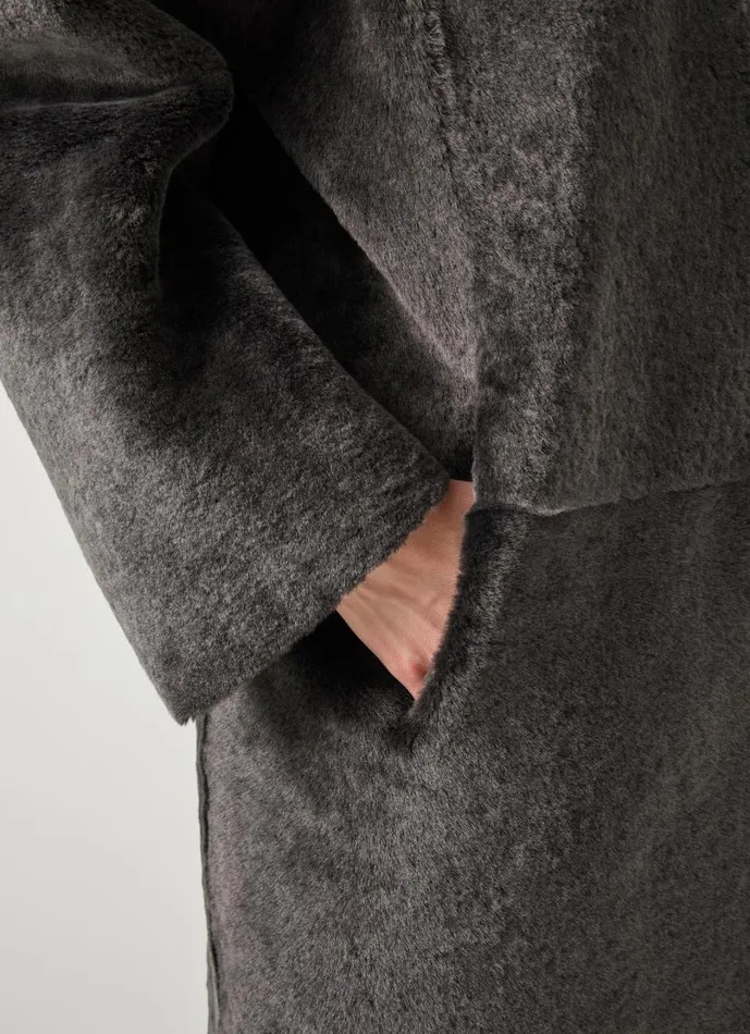 LKBennett Coats and Jackets Women Gil Grey Black Premium Sheepskin Coat
