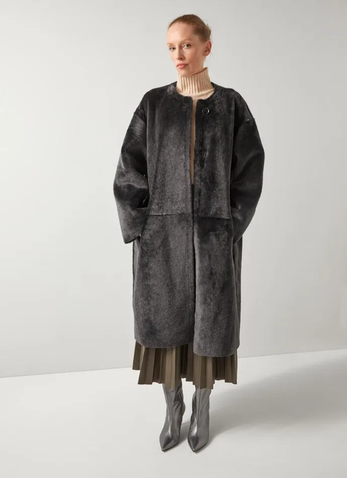 LKBennett Coats and Jackets Women Gil Grey Black Premium Sheepskin Coat