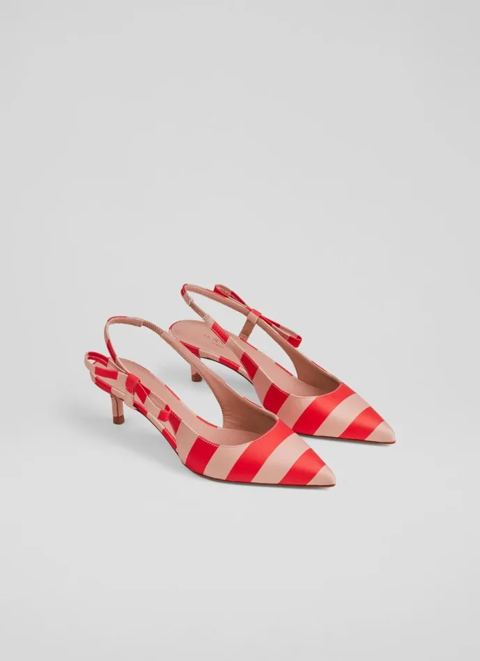 LKBennett Court Shoes Women Barette Red Pink Side Bow Kitten Heels LKBennett Court Shoes Women Barette Red Pink Side Bow Kitten Heels