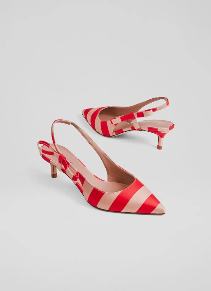 LKBennett Court Shoes Women Barette Red Pink Side Bow Kitten Heels LKBennett Court Shoes Women Barette Red Pink Side Bow Kitten Heels