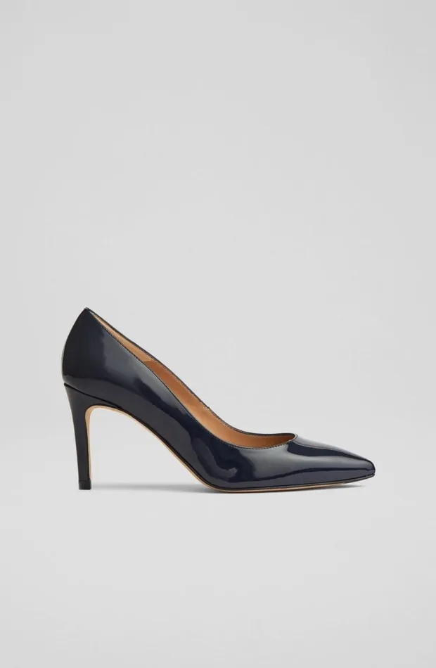 LKBennett Court Shoes Women Floret Navy Patent Leather Pointed Toe Courts