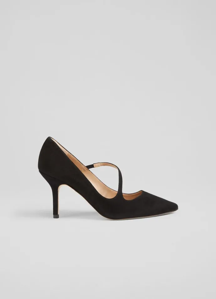 LKBennett Court Shoes Women Simone Black Suede Asymmetric Strap Courts