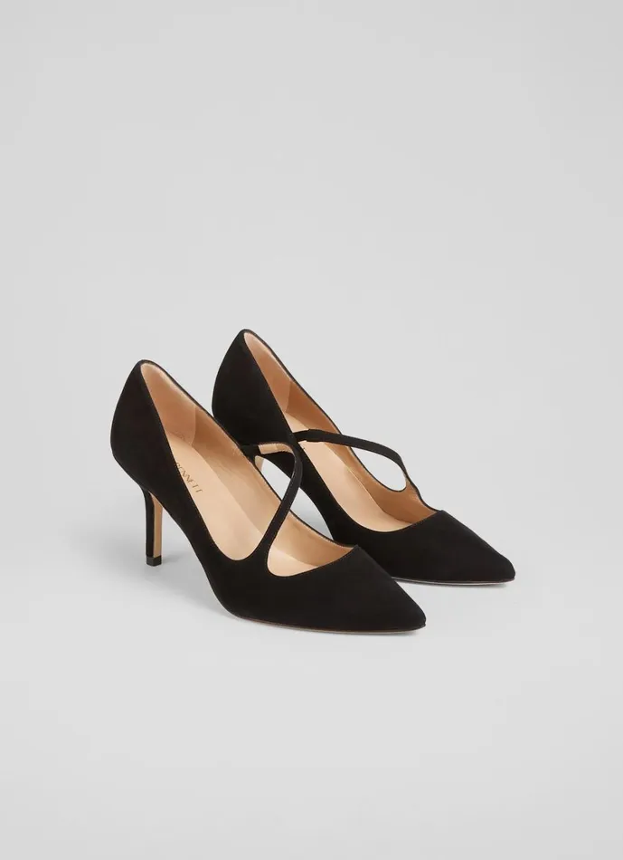 LKBennett Court Shoes Women Simone Black Suede Asymmetric Strap Courts LKBennett Court Shoes Women Simone Black Suede Asymmetric Strap Courts