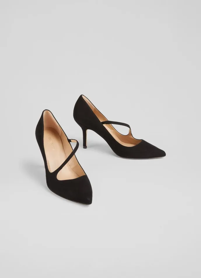 LKBennett Court Shoes Women Simone Black Suede Asymmetric Strap Courts LKBennett Court Shoes Women Simone Black Suede Asymmetric Strap Courts