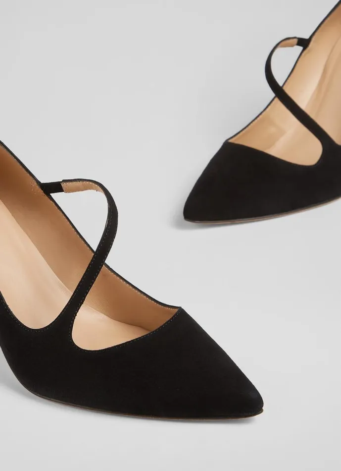 LKBennett Court Shoes Women Simone Black Suede Asymmetric Strap Courts LKBennett Court Shoes Women Simone Black Suede Asymmetric Strap Courts