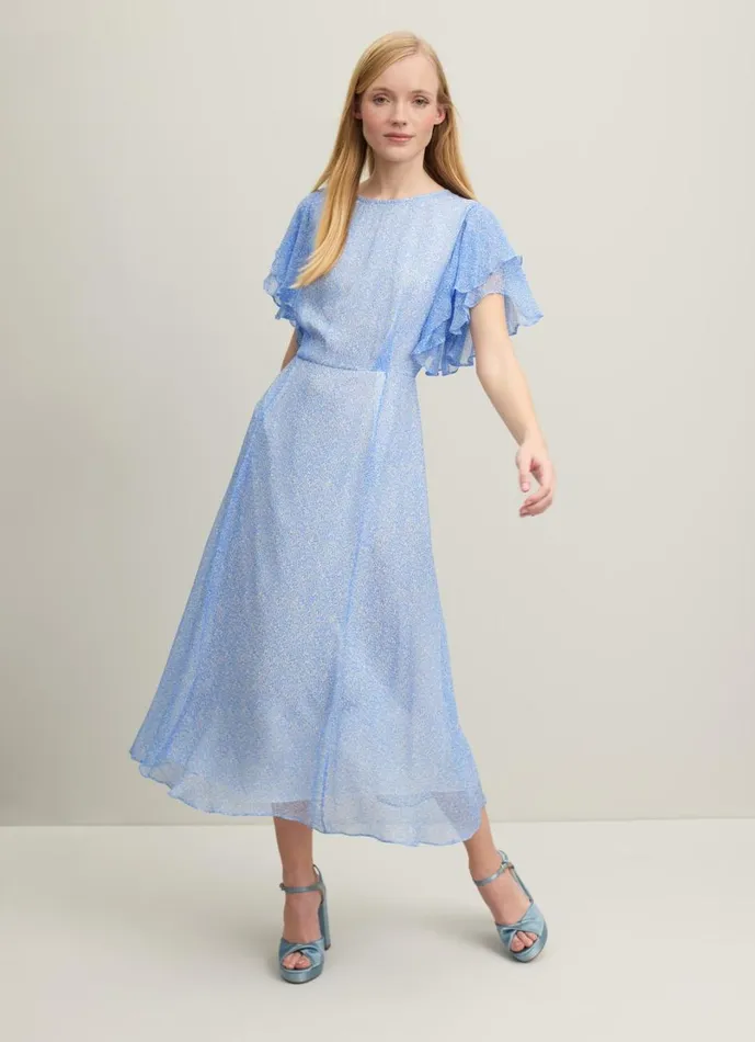 LKBennett Dresses Women Agnes Blue Mini Wiggle Print Georgette Dress