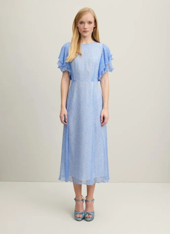 LKBennett Dresses Women Agnes Blue Mini Wiggle Print Georgette Dress LKBennett Dresses Women Agnes Blue Mini Wiggle Print Georgette Dress