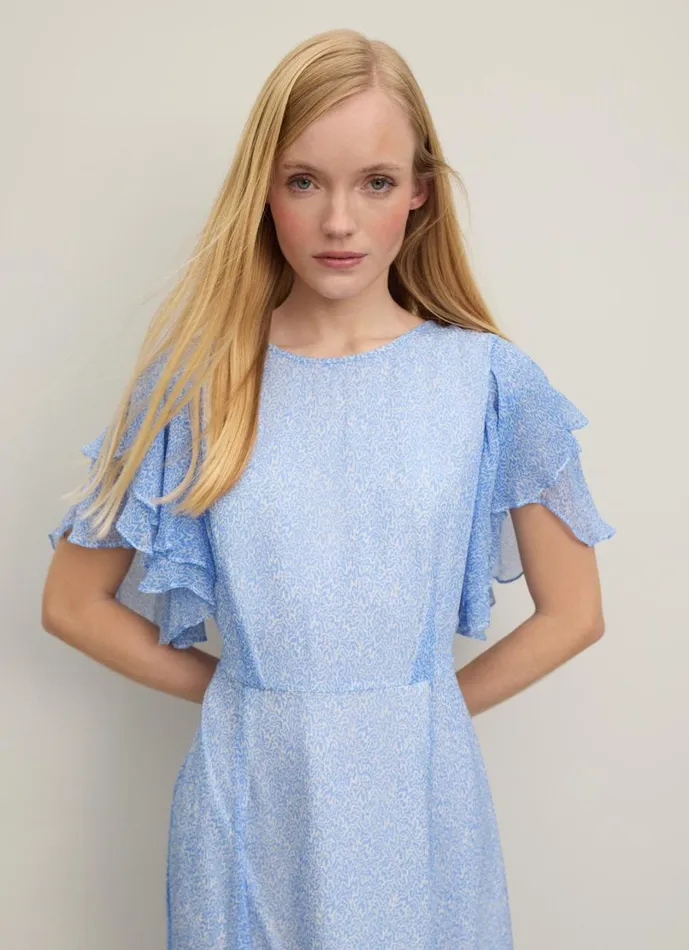 LKBennett Dresses Women Agnes Blue Mini Wiggle Print Georgette Dress LKBennett Dresses Women Agnes Blue Mini Wiggle Print Georgette Dress