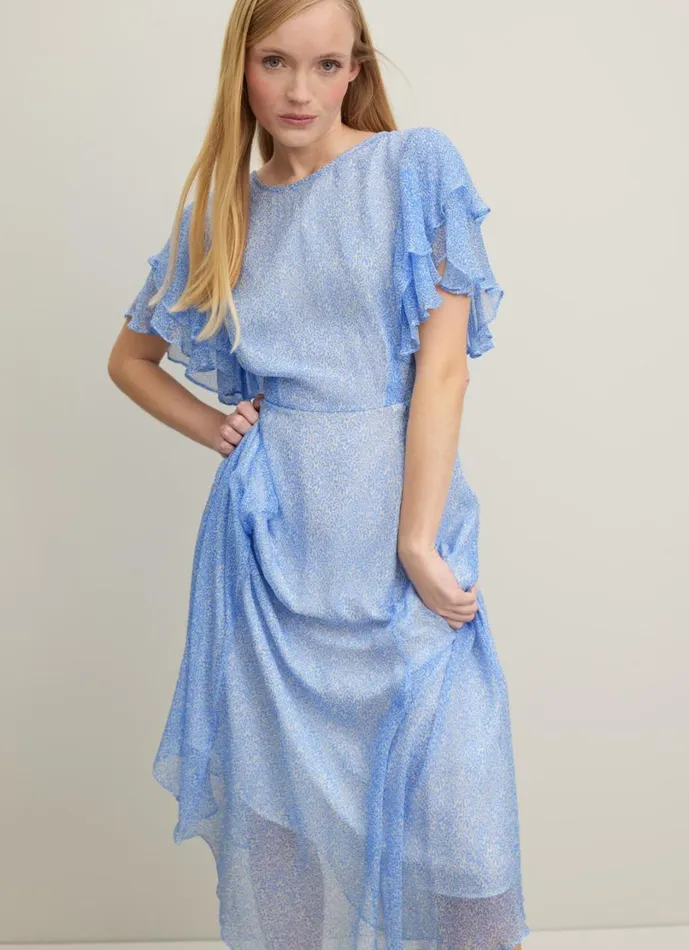 LKBennett Dresses Women Agnes Blue Mini Wiggle Print Georgette Dress LKBennett Dresses Women Agnes Blue Mini Wiggle Print Georgette Dress