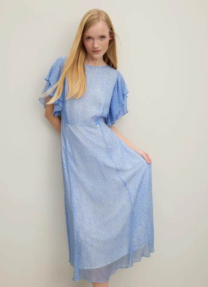 LKBennett Dresses Women Agnes Blue Mini Wiggle Print Georgette Dress LKBennett Dresses Women Agnes Blue Mini Wiggle Print Georgette Dress