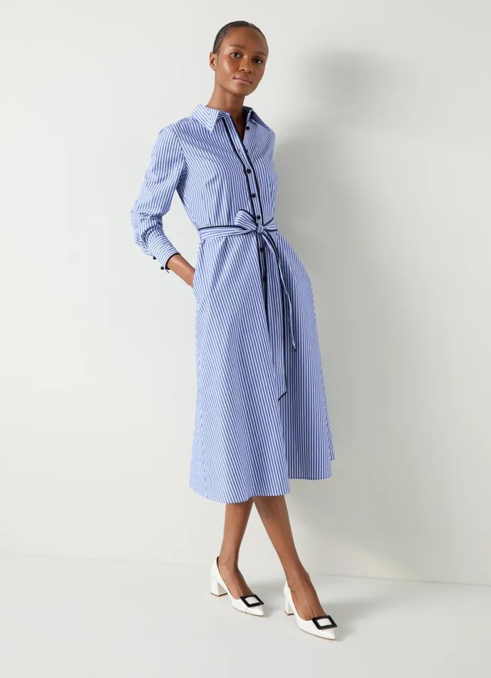 LKBennett Dresses Women Lucan Blue and White Striped Cotton Shirt Dress