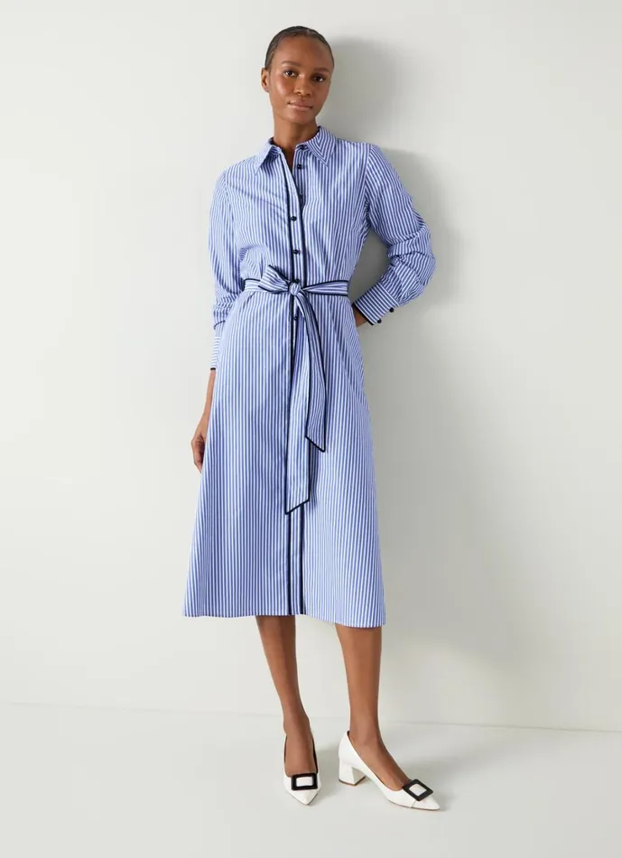 LKBennett Dresses Women Lucan Blue and White Striped Cotton Shirt Dress LKBennett Dresses Women Lucan Blue and White Striped Cotton Shirt Dress