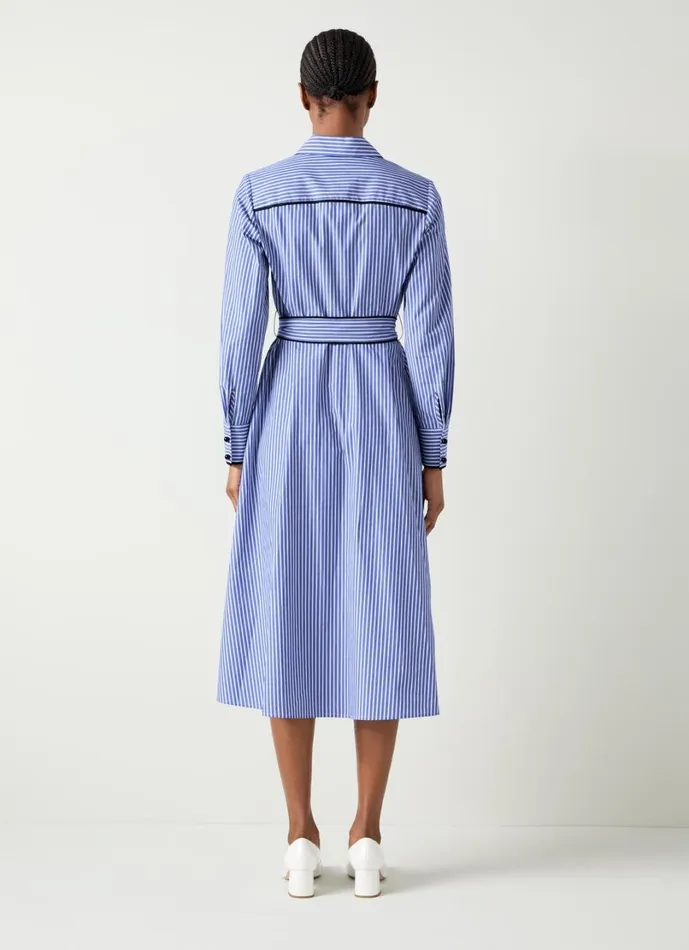 LKBennett Dresses Women Lucan Blue and White Striped Cotton Shirt Dress LKBennett Dresses Women Lucan Blue and White Striped Cotton Shirt Dress