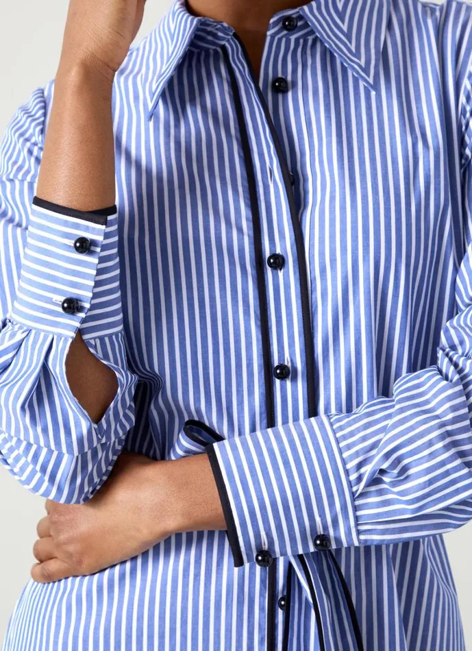 LKBennett Dresses Women Lucan Blue and White Striped Cotton Shirt Dress LKBennett Dresses Women Lucan Blue and White Striped Cotton Shirt Dress