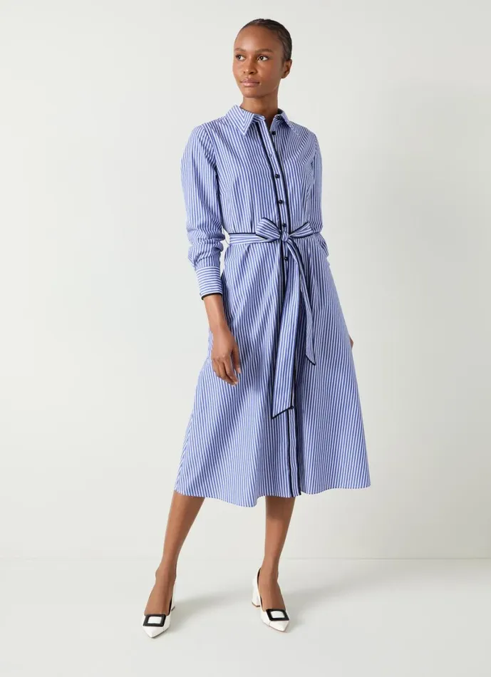 LKBennett Dresses Women Lucan Blue and White Striped Cotton Shirt Dress LKBennett Dresses Women Lucan Blue and White Striped Cotton Shirt Dress