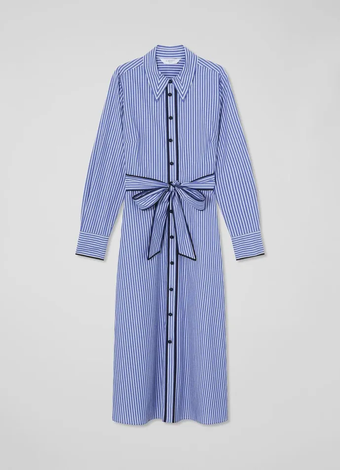 LKBennett Dresses Women Lucan Blue and White Striped Cotton Shirt Dress LKBennett Dresses Women Lucan Blue and White Striped Cotton Shirt Dress