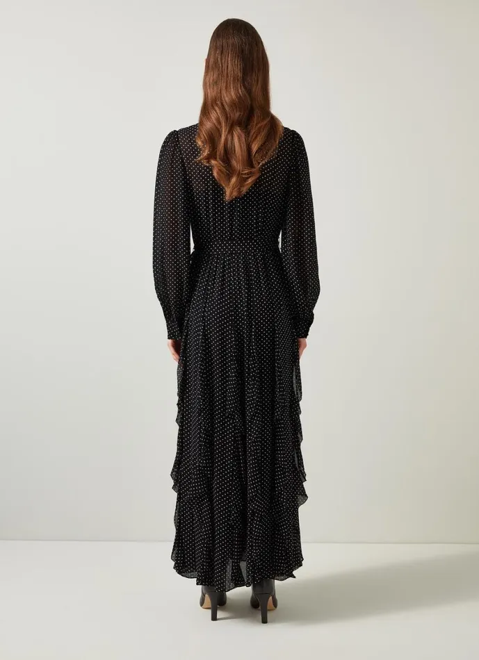 LKBennett Dresses Women Lucie Black and Ivory Polkadot Ruffle Maxi Dress LKBennett Dresses Women Lucie Black and Ivory Polkadot Ruffle Maxi Dress