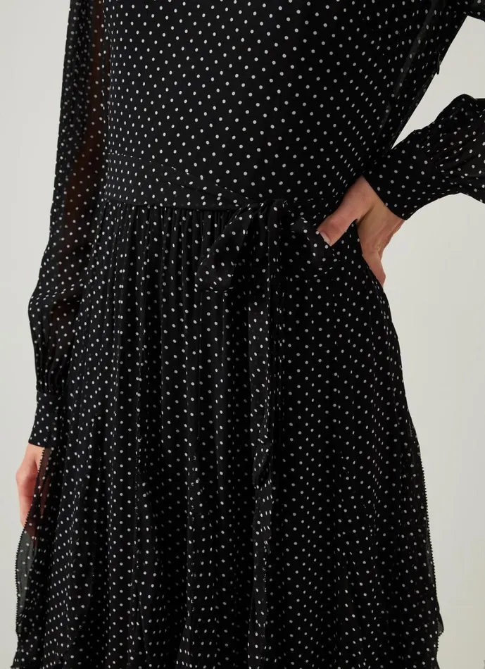LKBennett Dresses Women Lucie Black and Ivory Polkadot Ruffle Maxi Dress LKBennett Dresses Women Lucie Black and Ivory Polkadot Ruffle Maxi Dress