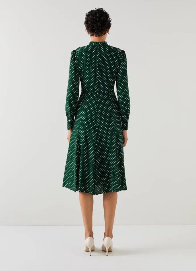 LKBennett Dresses Women Mortimer Green and Cream Polka Dot Silk Dress LKBennett Dresses Women Mortimer Green and Cream Polka Dot Silk Dress