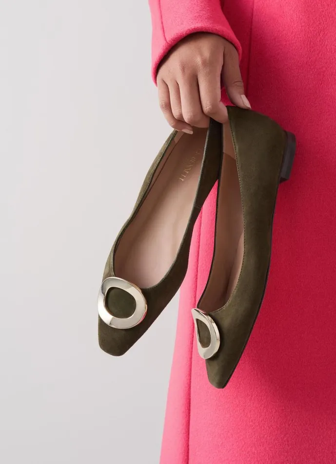LKBennett Flats Women Lisette Khaki Trim Pointed Flats