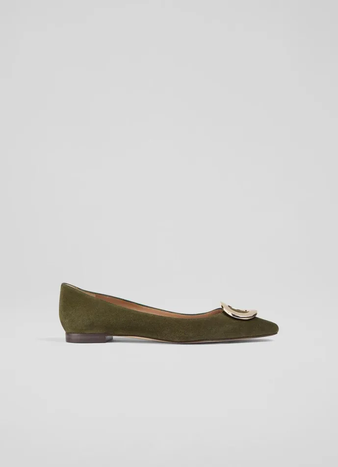LKBennett Flats Women Lisette Khaki Trim Pointed Flats