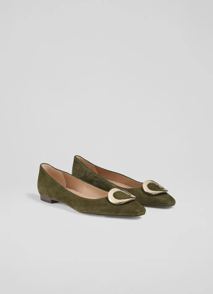 LKBennett Flats Women Lisette Khaki Trim Pointed Flats