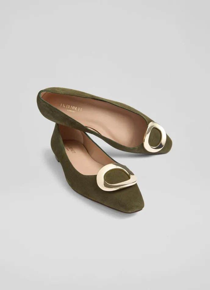 LKBennett Flats Women Lisette Khaki Trim Pointed Flats