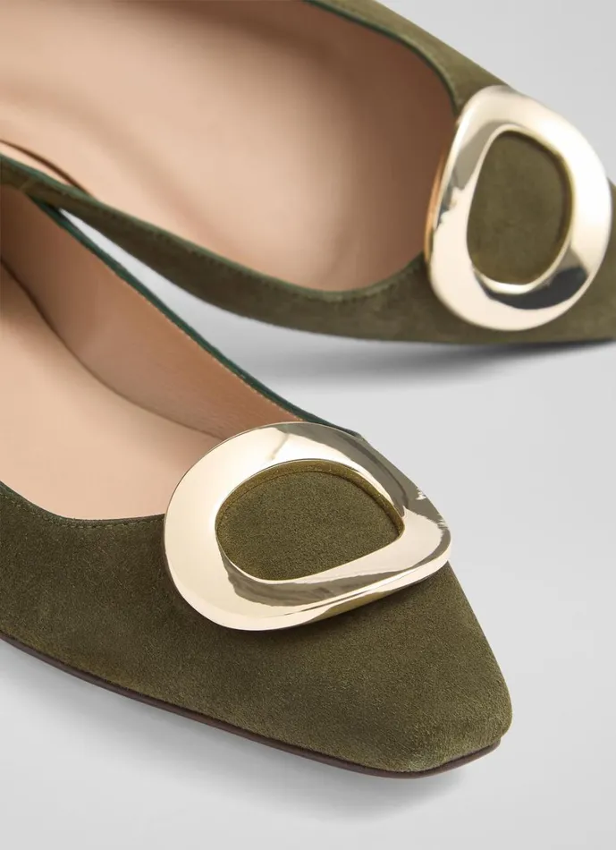 LKBennett Flats Women Lisette Khaki Trim Pointed Flats