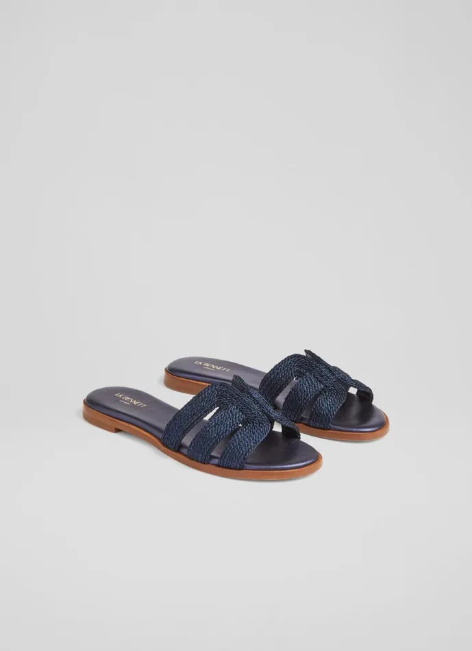 LKBennett Flats Women Riley Navy Metallic Rope Flat Mules