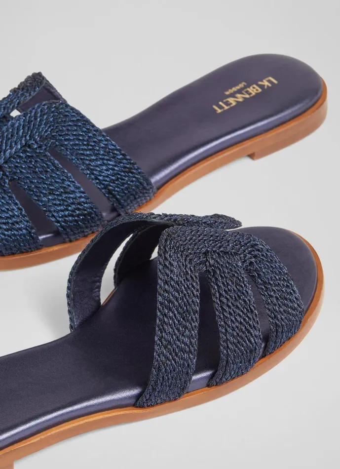 LKBennett Flats Women Riley Navy Metallic Rope Flat Mules