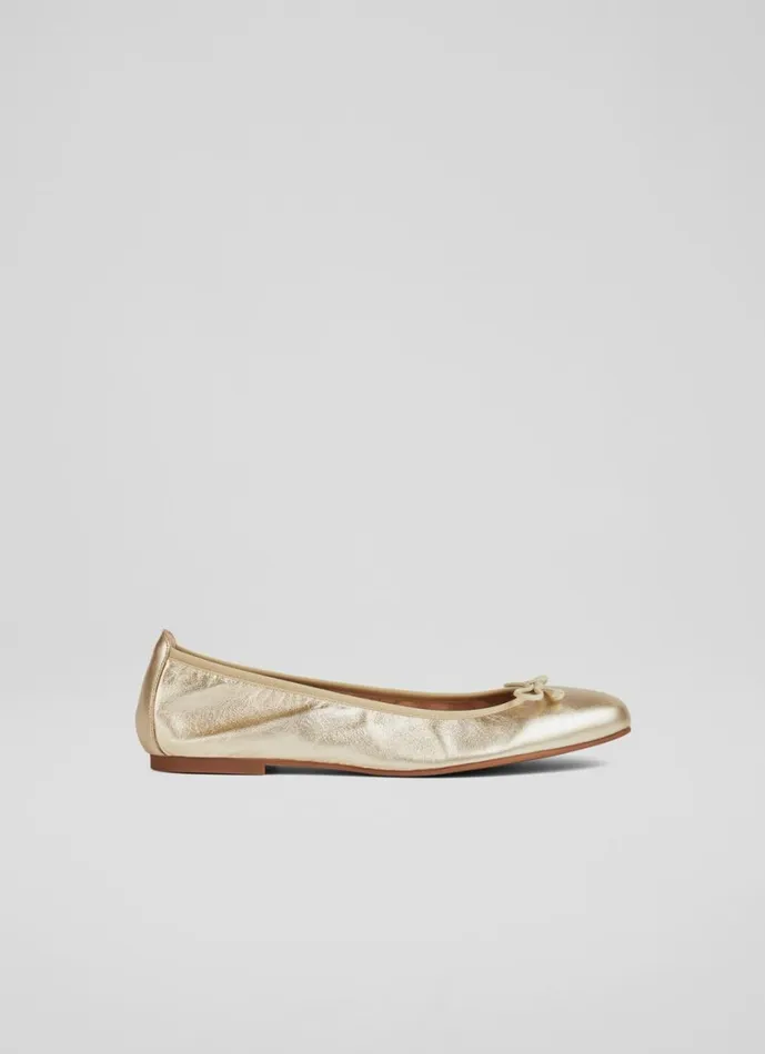 LKBennett Flats Women Trilly Gold Metallic Leather Ballerina Pumps