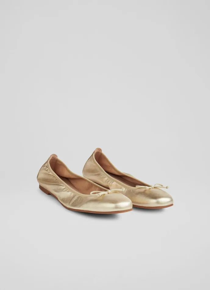 LKBennett Flats Women Trilly Gold Metallic Leather Ballerina Pumps LKBennett Flats Women Trilly Gold Metallic Leather Ballerina Pumps