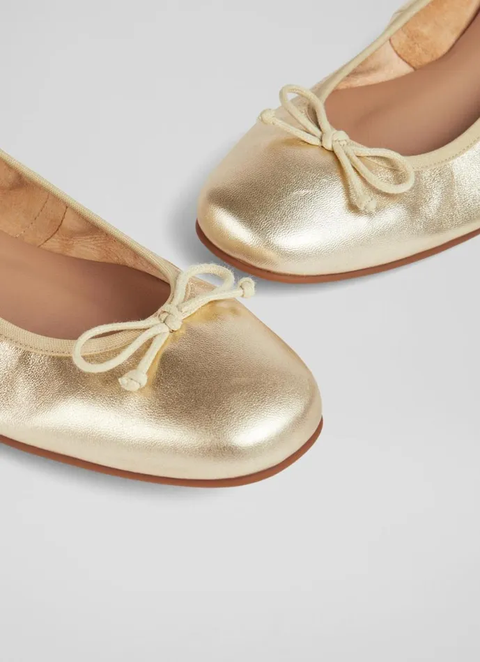 LKBennett Flats Women Trilly Gold Metallic Leather Ballerina Pumps LKBennett Flats Women Trilly Gold Metallic Leather Ballerina Pumps