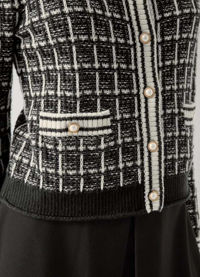 LKBennett Knitwear Women Aliyah Black Multi Mono Knit Collar Jacket