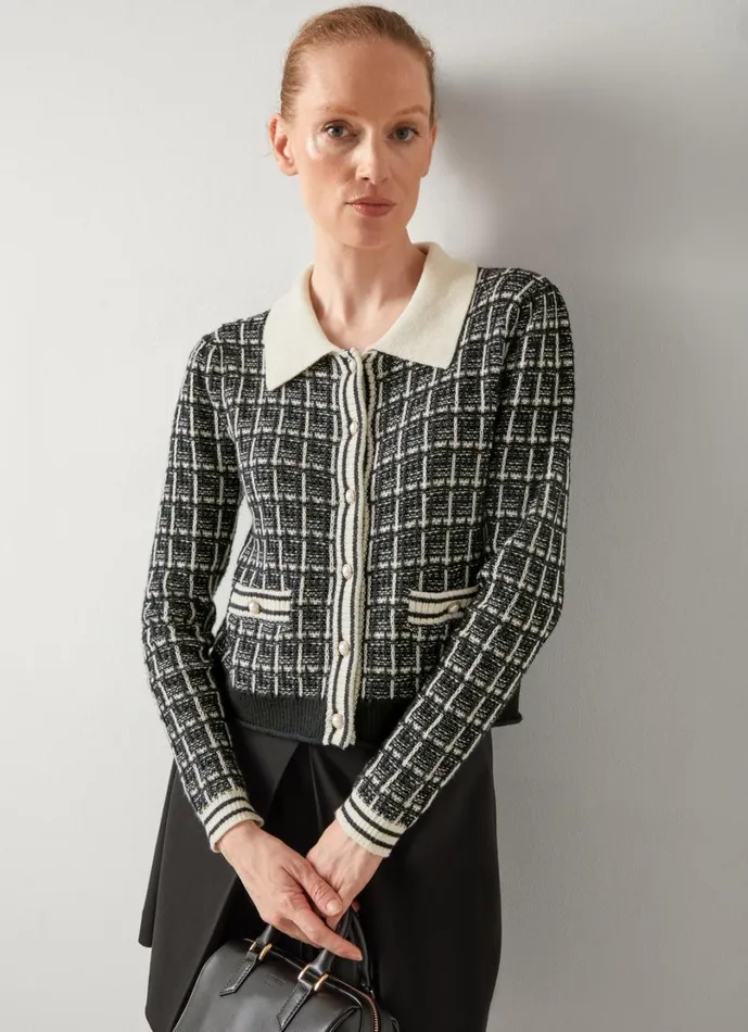 LKBennett Knitwear Women Aliyah Black Multi Mono Knit Collar Jacket