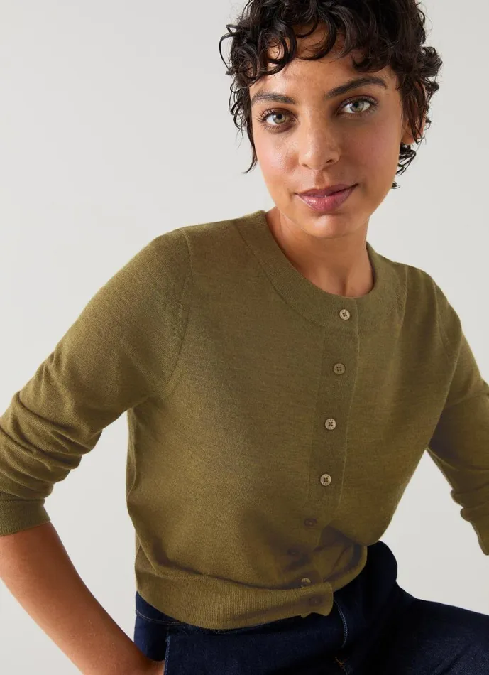 LKBennett Knitwear Women Connie Olive Wide Placket Cardigan LKBennett Knitwear Women Connie Olive Wide Placket Cardigan