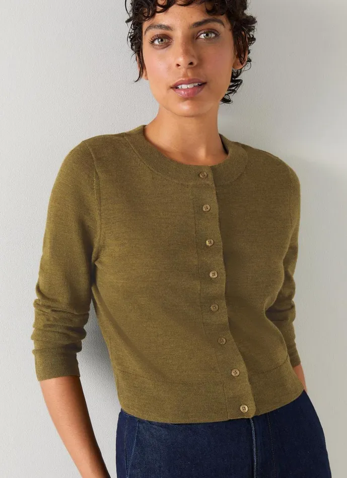 LKBennett Knitwear Women Connie Olive Wide Placket Cardigan LKBennett Knitwear Women Connie Olive Wide Placket Cardigan