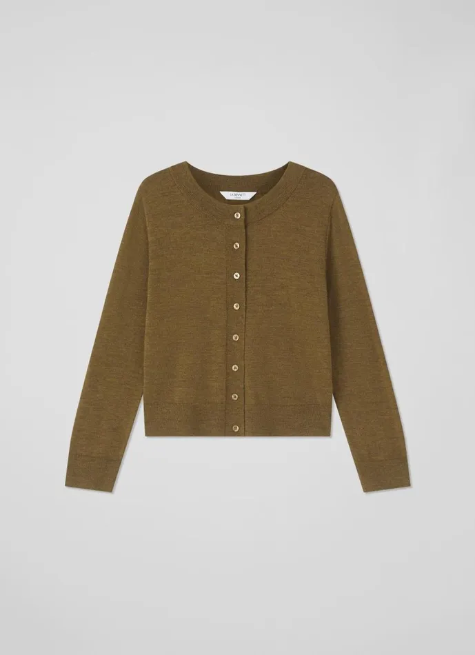 LKBennett Knitwear Women Connie Olive Wide Placket Cardigan LKBennett Knitwear Women Connie Olive Wide Placket Cardigan