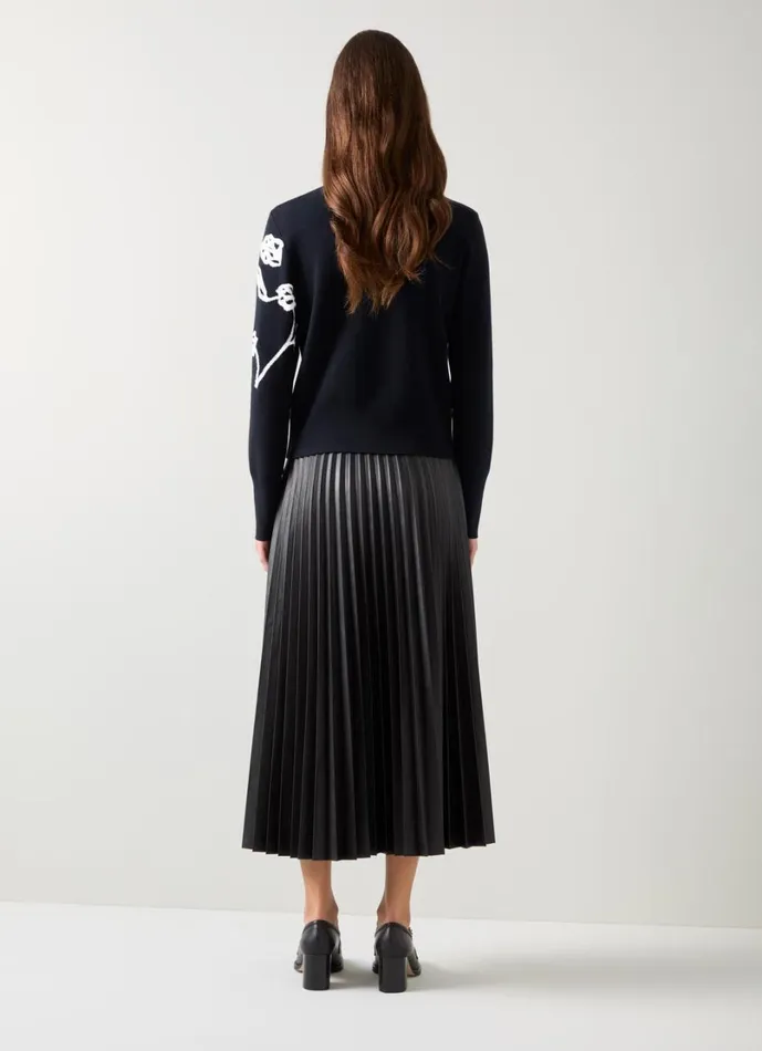 LKBennett Knitwear Women Henrietta Black and Cream Flower LENZING ECOVERO Detail Jumper