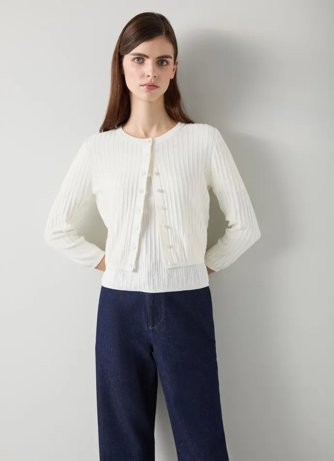 LKBennett Knitwear Women Maria Ivory Beaded Cropped Cardigan
