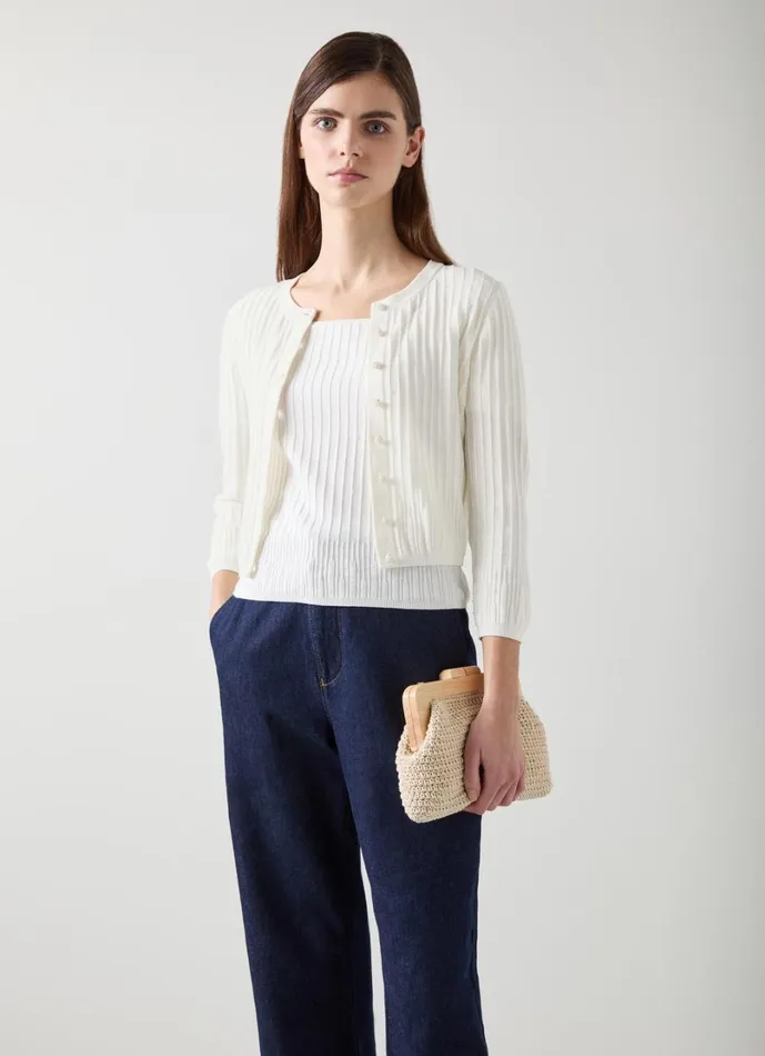 LKBennett Knitwear Women Maria Ivory Beaded Cropped Cardigan LKBennett Knitwear Women Maria Ivory Beaded Cropped Cardigan