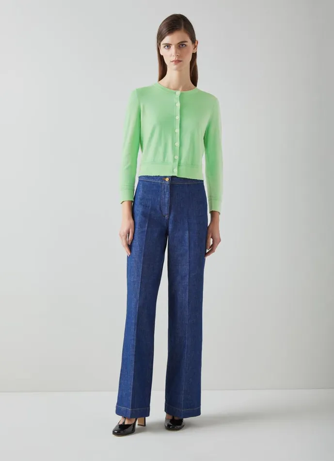 LKBennett Knitwear Women Michelle Green Organic Cotton Cardigan LKBennett Knitwear Women Michelle Green Organic Cotton Cardigan