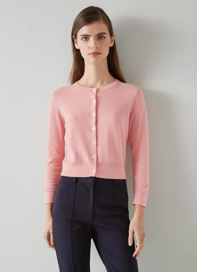 LKBennett Knitwear Women Michelle Pink Organic Cotton Cardigan LKBennett Knitwear Women Michelle Pink Organic Cotton Cardigan