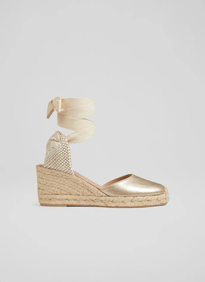 LKBennett Sandals Women Maureen Gold Metallic Leather Espadrilles
