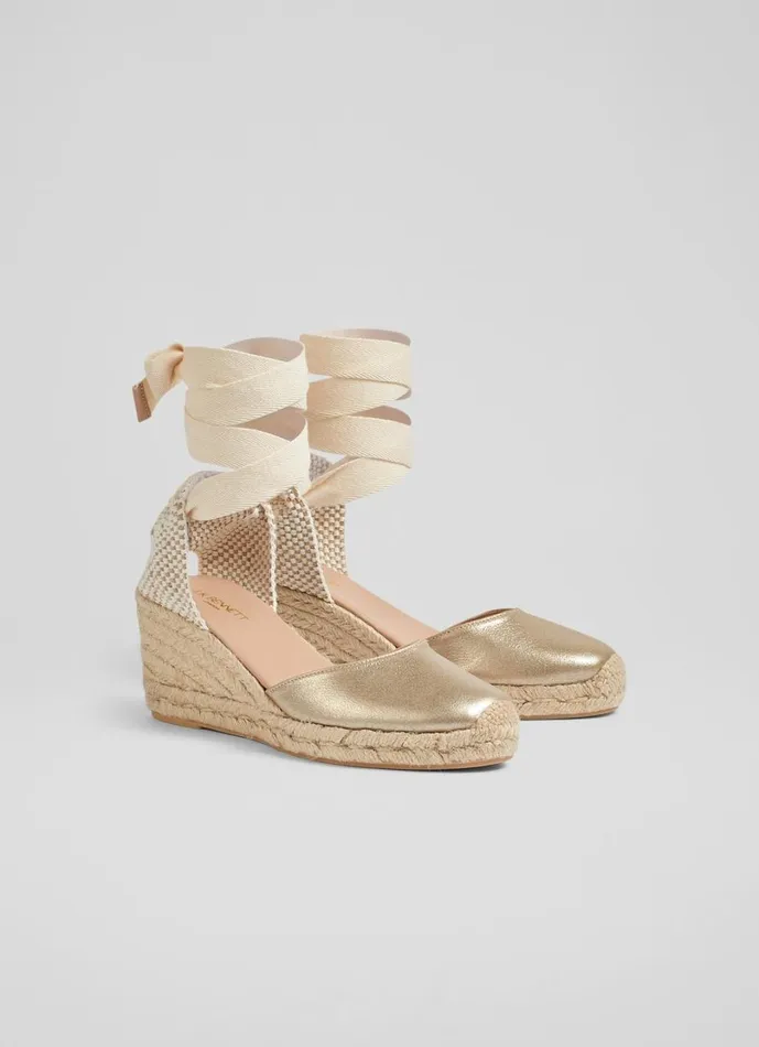 LKBennett Sandals Women Maureen Gold Metallic Leather Espadrilles