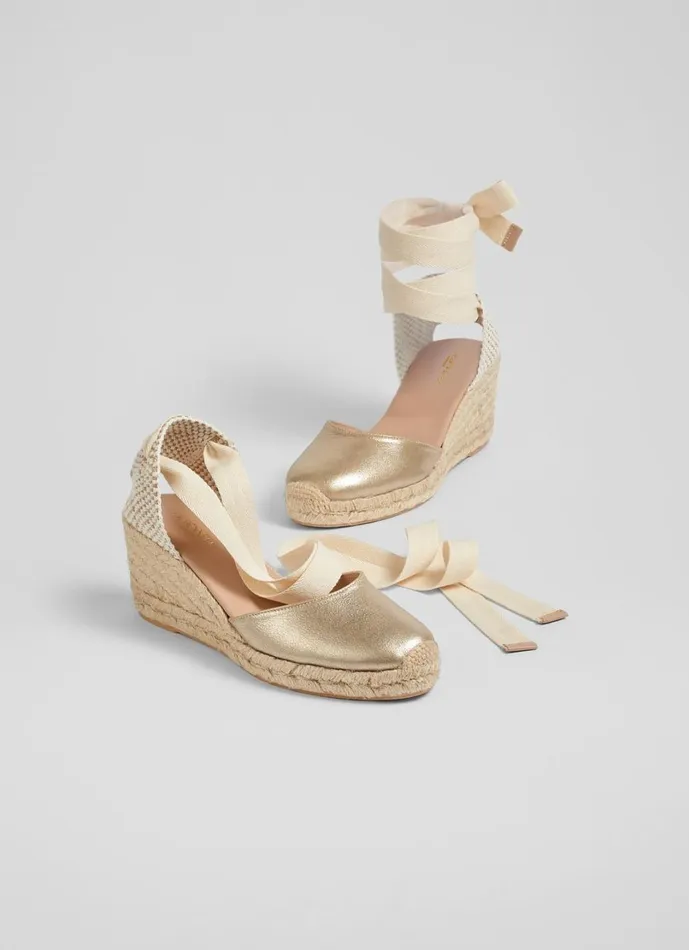 LKBennett Sandals Women Maureen Gold Metallic Leather Espadrilles