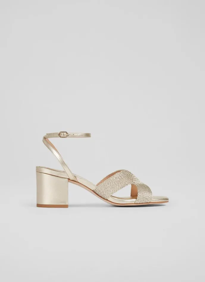 LKBennett Sandals Women Stella Gold Woven Leather Sandals